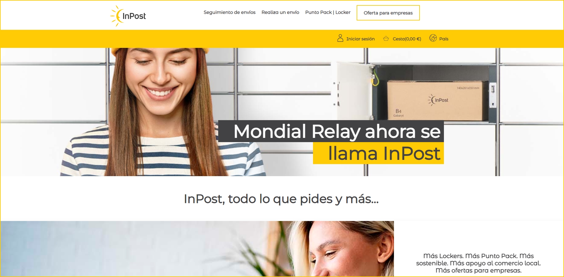 Capture d'écran de la nouvelle page d'accueil du site Inpost.es