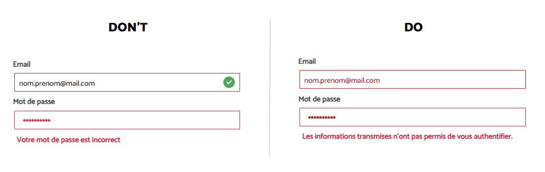 Exemple de chose à faire et ne pas faire pour des messages d'erreur