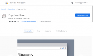 Capture de l'extension "Page load time" sur le Chrom Web store.