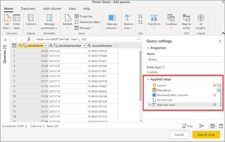 etapes power query