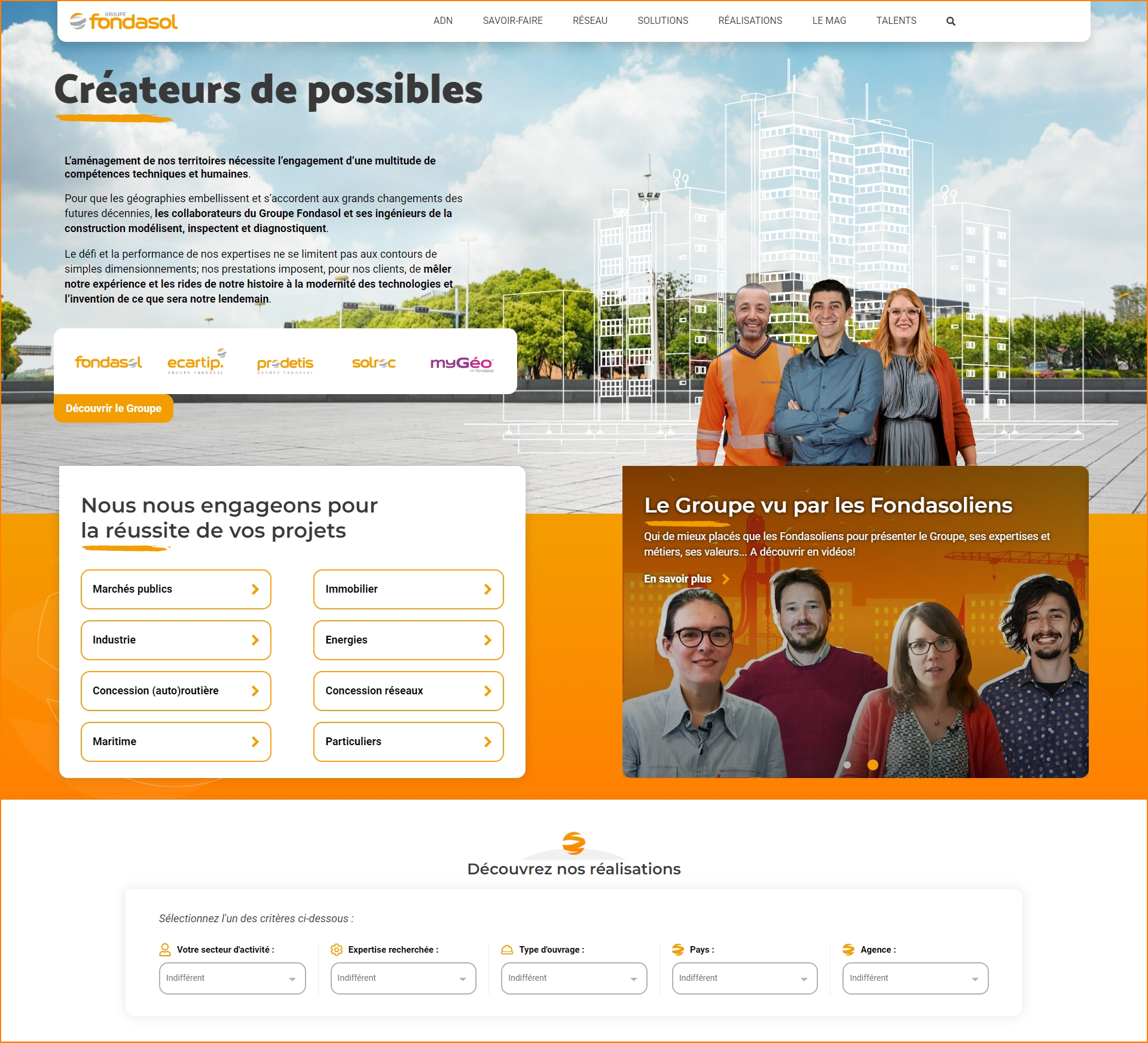 Capture d'écran de la page d'accueil du site Groupefondasol.com