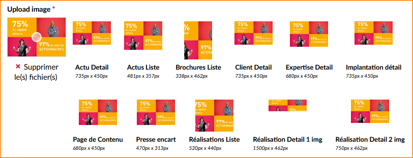 Capture d'une interface de chargement d'une image sur le backoffice du site Groupe Fondasol.