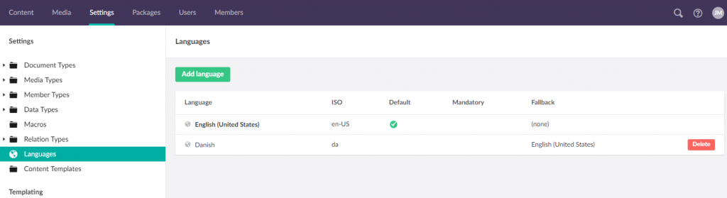 Paramétrage du multilingue sur Umbraco 8.